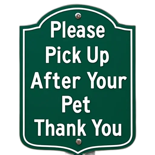 green, sign, white, text, reads, please, pick, after transparent PNG cut-out