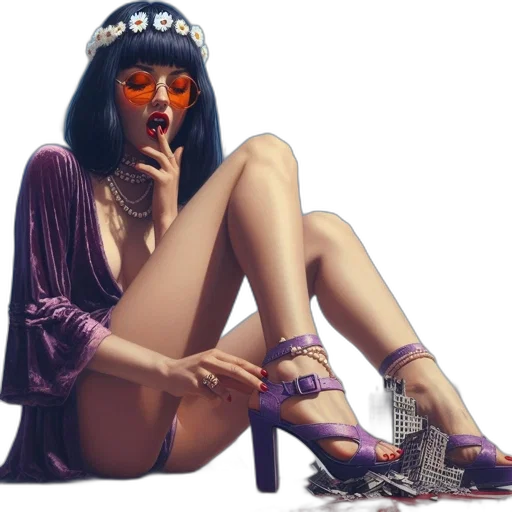 shoes, jewelry, hat, dress, photorealistic, concept art, cyberpunk, 3d render transparent PNG cut-out