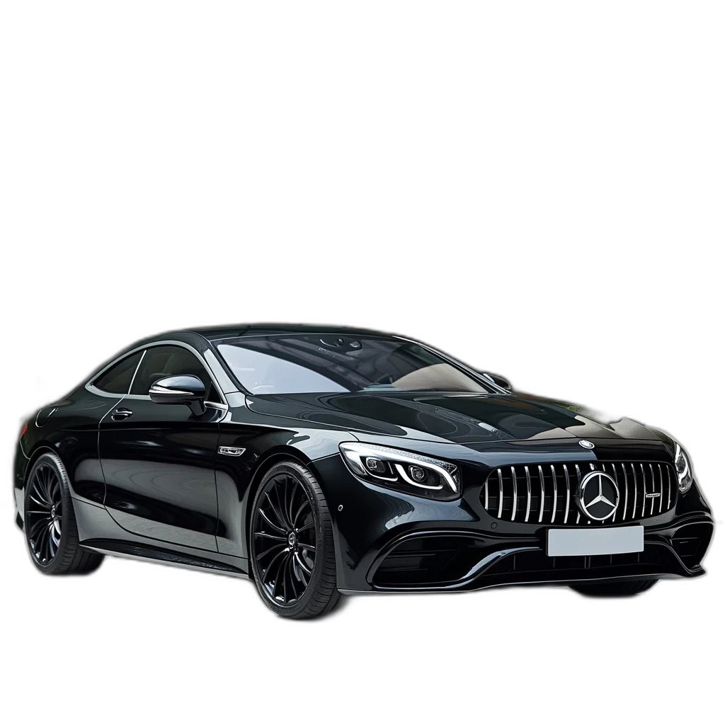 car, 3d render, photorealistic, sleek, black, luxury, parked, front transparent PNG cut-out