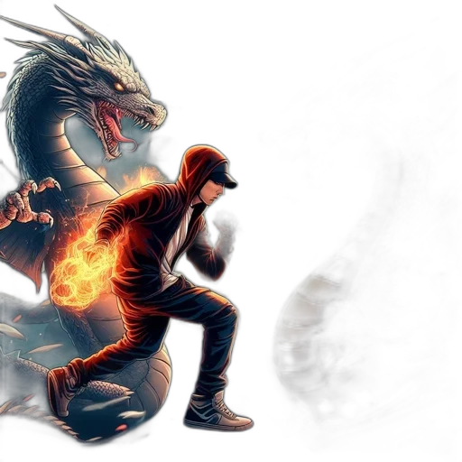 dragon, concept art, fantasy art, comic book art, pixel art, fire, youth, clad transparent PNG cut-out