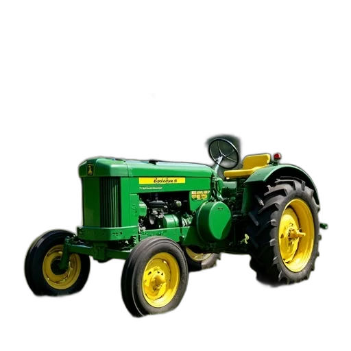 robot, vintage, green, tractor, yellow, wheels, parked, grassy transparent PNG cut-out