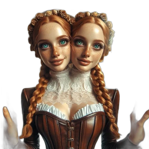 dress, 3d render, photorealistic, fantasy art, oil painting, identical, twin, women transparent PNG cut-out