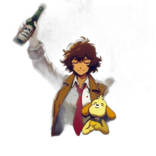 bottle, jacket, staff, creature, concept art, pixel art, cartoon, anime transparent PNG cut-out