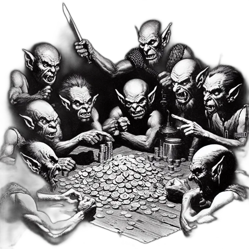 concept art, comic book art, fantasy art, assembly, goblin-like, creatures, gather, around transparent PNG cut-out