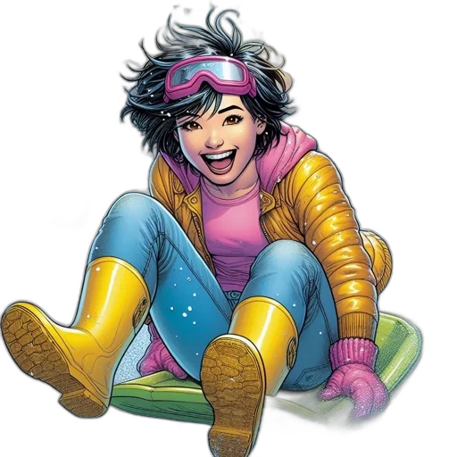 jacket, comic book art, concept art, cartoon, young, woman, wears, vibrant transparent PNG cut-out