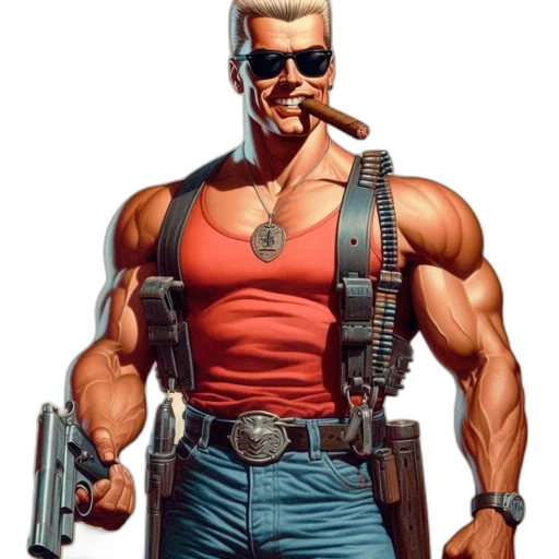 weapon, comic book art, concept art, cyberpunk, 3d render, muscular, man, blonde transparent PNG cut-out