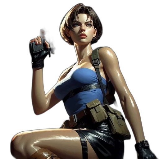 weapon, concept art, comic book art, cyberpunk, photorealistic, determined, female, character transparent PNG cut-out