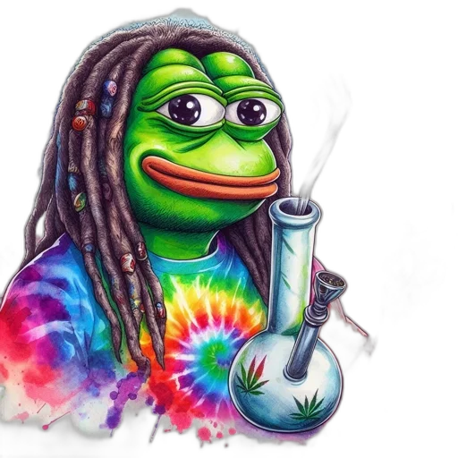animated, frog, character, dreadlocks, bright, tie-dye, shirt, holding transparent PNG cut-out