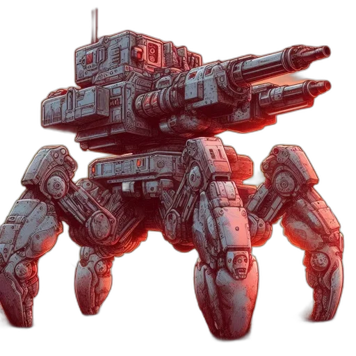 robot, weapon, creature, concept art, 3d render, cyberpunk, fantasy art, imposing transparent PNG cut-out