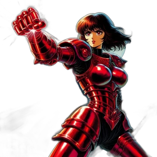 robot, comic book art, concept art, fantasy art, 3d render, red, armored, female transparent PNG cut-out