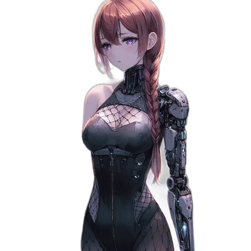 dress, robot, weapon, staff, cyberpunk, concept art, anime, fantasy art transparent PNG cut-out