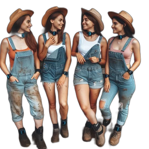 hat, cartoon, concept art, pixel art, photorealistic, four, young, women transparent PNG cut-out