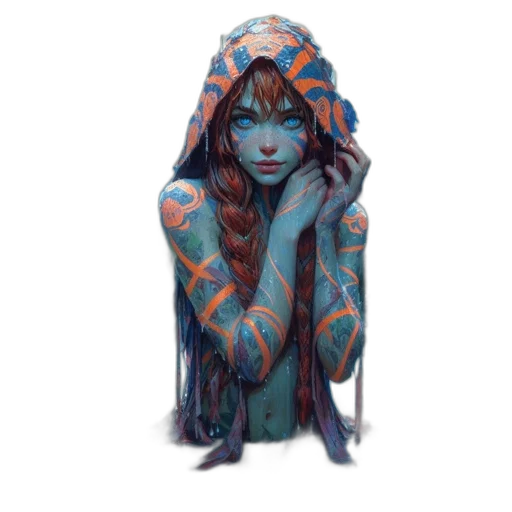 mask, dress, creature, fantasy art, concept art, pixel art, comic book art, blue transparent PNG cut-out