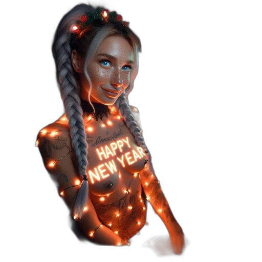 robot, jewelry, cyberpunk, 3d render, concept art, pixel art, neon lights, woman transparent PNG cut-out