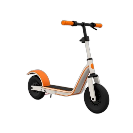 3d render, white, orange, scooter, black, wheel, handlebar, displayed transparent PNG cut-out