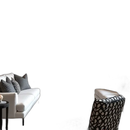 furniture, 3d render, photorealistic, concept art, monochrome, dark, earth tones, cozy transparent PNG cut-out