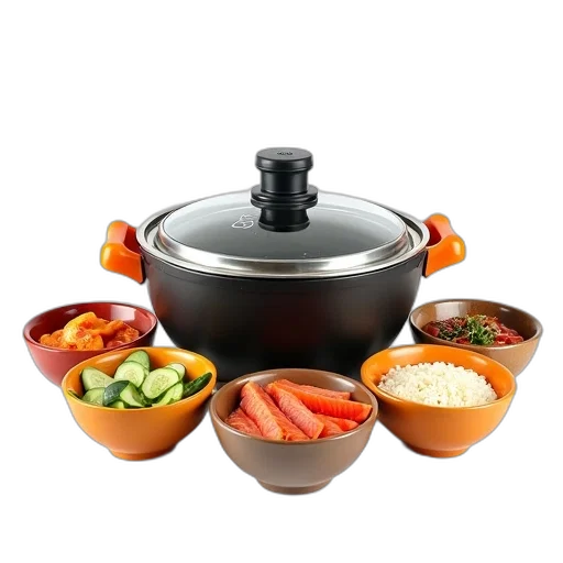 food, 3d render, colorful, modern, electric, hot, pot, multiple transparent PNG cut-out