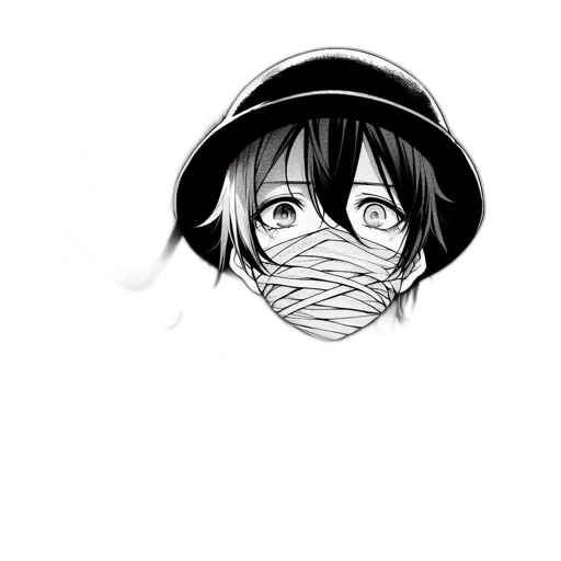 mask, hat, face, umbrella, anime, cartoon, concept art, comic book art transparent PNG cut-out