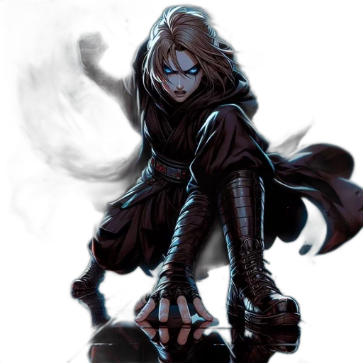 staff, comic book art, concept art, fantasy art, pixel art, dark, monochrome, blue transparent PNG cut-out