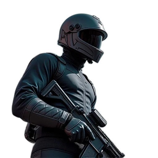 robot, mask, weapon, jacket transparent PNG cut-out