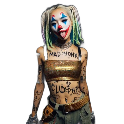 comic book art, concept art, cyberpunk, fantasy art, individual, painted, clown, face transparent PNG cut-out
