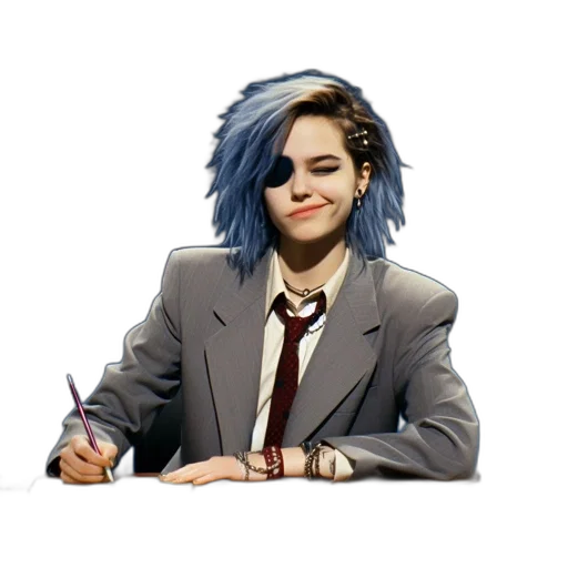 jacket, staff, hair, face, cartoon, anime, concept art, photorealistic transparent PNG cut-out