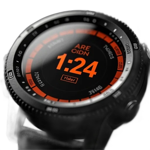 3d render, close-up, garmin, watch, black, orange, design, displaying transparent PNG cut-out