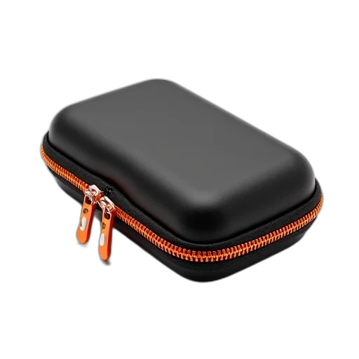 black, orange, rectangular-shaped, case, zipper, closure, displayed, against transparent PNG cut-out