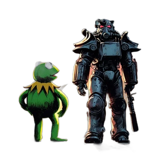 robot, weapon, concept art, pixel art, 3d render, outer space, green, frog transparent PNG cut-out