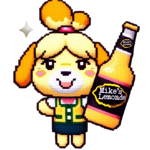 bottle, staff, animal, pixel art, cartoon, vaporwave, concept art, golden transparent PNG cut-out