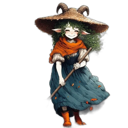hat, staff, mask, dress, fantasy art, concept art, anime, watercolor transparent PNG cut-out