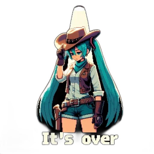 hat, jacket, robot, weapon, pixel art, anime, vaporwave, cyberpunk transparent PNG cut-out
