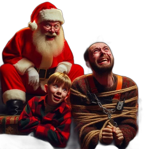 photorealistic, festive, indoor, setting, shows, santa, claus, figure transparent PNG cut-out