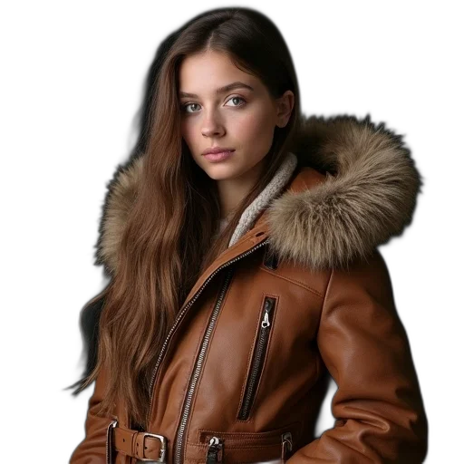 jacket, hair, jewelry, face, photorealistic, earth tones, close-up, portrait transparent PNG cut-out