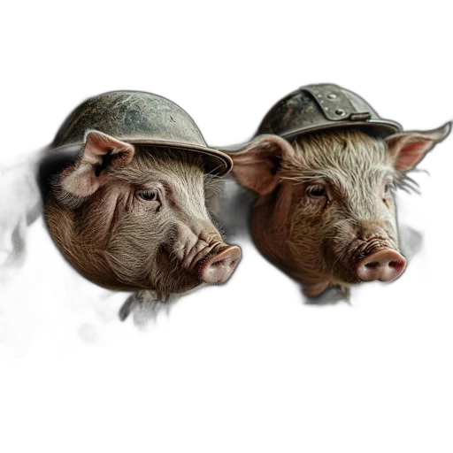 hat, mask, animal, photorealistic, 3d render, concept art, two, pigs transparent PNG cut-out