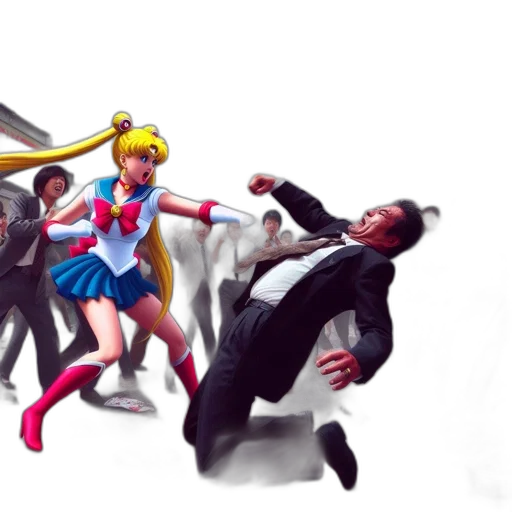 concept art, comic book art, anime, 3d render, outer space, urban, setting, sailor transparent PNG cut-out