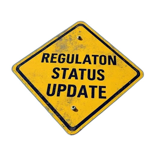 blue, yellow, sign, says, regulatory, status, update transparent PNG cut-out