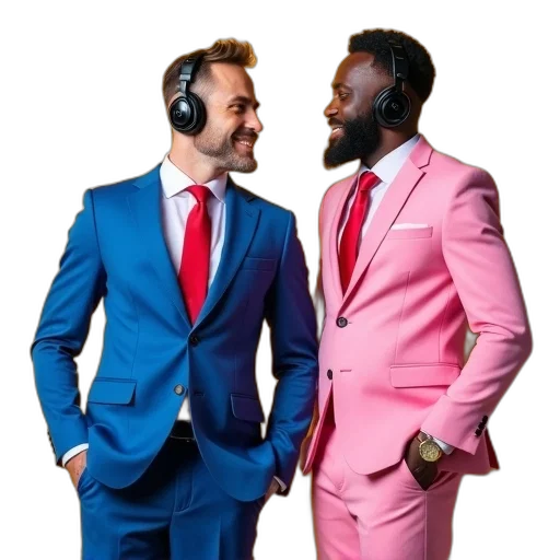 jacket, neon, colorful, pastel, two, men, standing, next transparent PNG cut-out