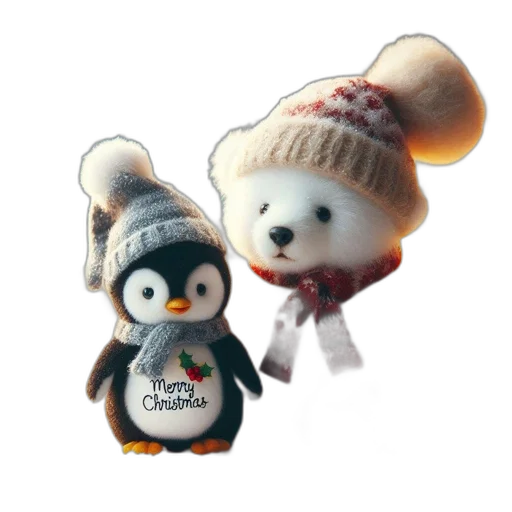 hat, 3d render, concept art, snow, two, plush, polar, bear transparent PNG cut-out