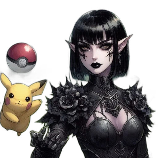 fantasy art, concept art, pixel art, comic book art, dark, monochrome, gothic-looking, female transparent PNG cut-out