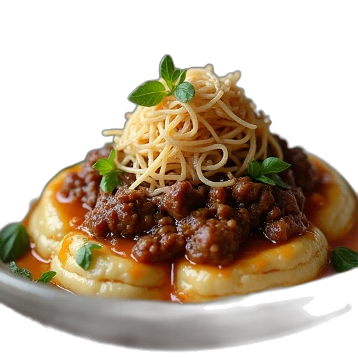 food, photorealistic, beef, stroganoi, over, fetts transparent PNG cut-out