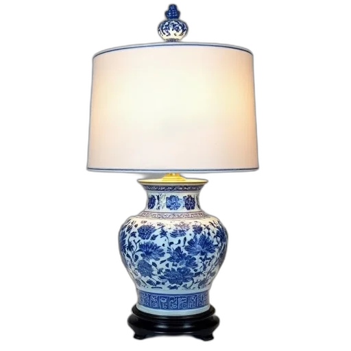 furniture, crown, photorealistic, blue, white, porcelain, lamp, floral transparent PNG cut-out