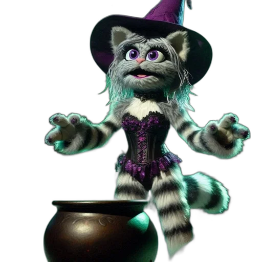 hat, staff, creature, animal, 3d render, concept art, fantastical, cat-like transparent PNG cut-out