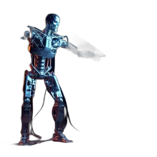 robot, weapon, concept art, cyberpunk, comic book art, 3d render, blue, imposing transparent PNG cut-out