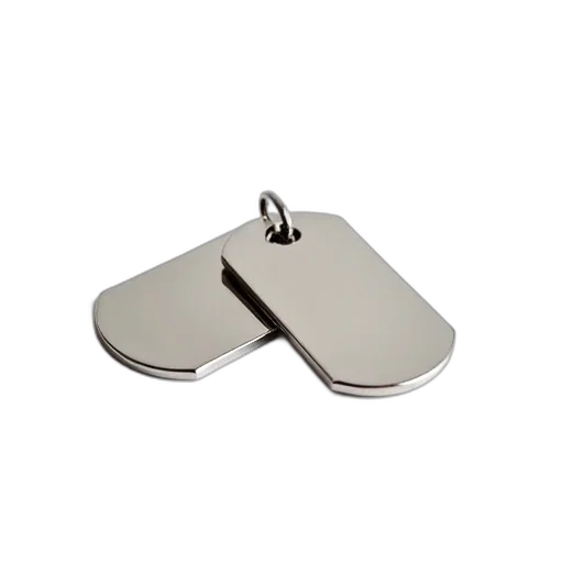 jewelry, 3d render, two, shiny, silver, dog, tags, displayed transparent PNG cut-out