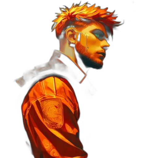 jacket, face, dragon, concept art, watercolor, anime, fantasy art, golden transparent PNG cut-out