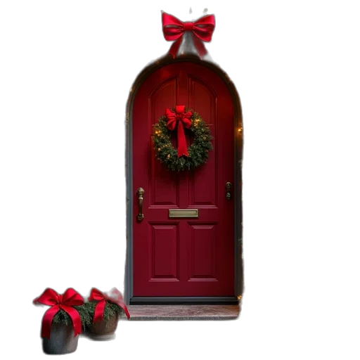 3d render, christmas, tour, home, decorated, red, green, bows transparent PNG cut-out