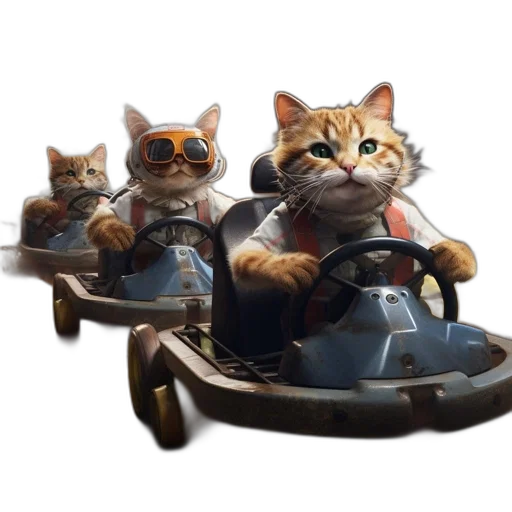 car, concept art, 3d render, photorealistic, oil painting, three, anthropomorphic, cats transparent PNG cut-out