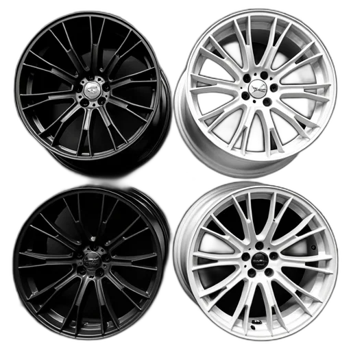 monochrome, set, four, black, white, alloy, car, rims transparent PNG cut-out