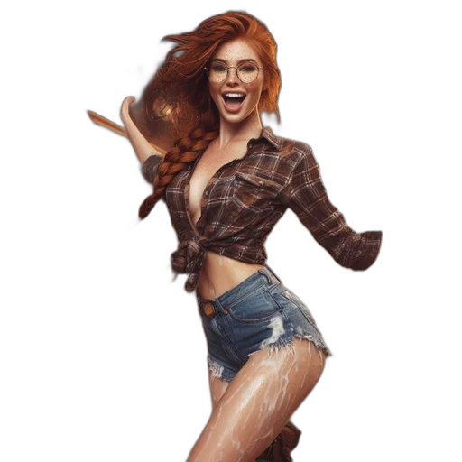 hair, concept art, cartoon, comic book art, photorealistic, woman, vivid, red transparent PNG cut-out